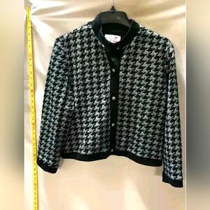 Caron Petite Black/grey Checkered Cardigan Sweater - Size Women medium